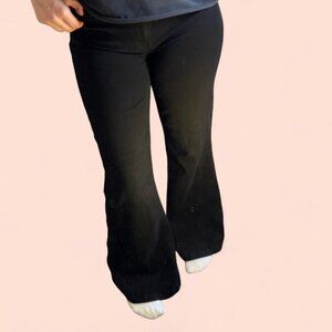 Black Paige jeans - medium rise with flared wide leg fit